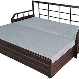 Royal Bed Manufacturer Elegant King Size 6X6 Metal Sofa Bed with Hydraulic Storage - 3 Seater, Grey Fabric Brown Matte Finish-image-96