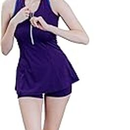 Women Sleeveless Padded Swim Set with Zipper top and Boyshorts for Women & Girls |Swimming Suit for Women-image-1