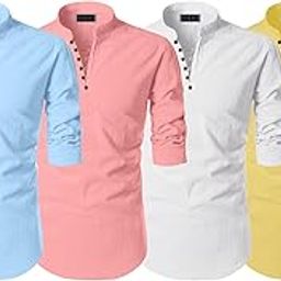 Men's Cotton Blend Solid Full Sleeve Combo Short Kurta Pack of 4-image-3