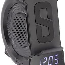 UBERSWEET® Wireless Charging Clock, PC and ABS Speaker Clock Charing Station Double Coil Design Double Charging Mode for Office (Black)-picture-13
