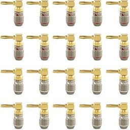 Nakamichi FanLock Excel Series 24k Gold Plated Right-Angle 90 Degree Banana Plug 10 AWG - 18 AWG Gauge Size 4mm for Speakers Amplifier Hi-Fi Home Theatre Wire Cable Quick Connector, 20 Pcs (10-Pairs)-image-45