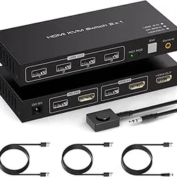 Lohoflom KVM Switch 1 Monitors 2 Computers HDMI KVM Switches 4K60HZ for 2 Computers Sharing Single Monitor and Keyboard Mouse Hard Drives Printer with Two USB Cables and Wired Controller SW201ABC-image-98
