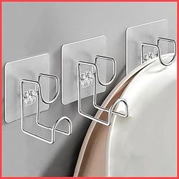 wolpin Self Adhesive Wall Hooks (Pack of 3 Pcs) PVC Waterproof Washbasin Adhesive Heavy Duty Sticky Stainless Steel Hooks | Hanging Capacity 5KG Max | Multipurpose Home Storage, Silver-picture-29