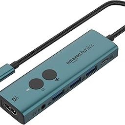Amazon Basics Pro Series 6-in-1 USB HUB, USB-C PD 3, HDMI (4k@60Hz), USB 3.0-5 GBPS Data Transfer Speed, Aux 3.5, Docking Station with Instant Screen- On/Off and One-Click Mute Button (Turquoise)-26