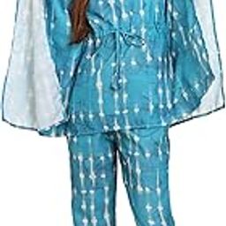 Women Shibori Blue Kaftan with Trousers-image-2