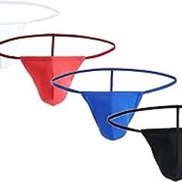 Men's Comb of Nylon Blend Enhancin Thong Underw Free Size Fit for S-M-L Waist, White-Red-Black-Blue Color, 4 Pcs Combo-picture-4