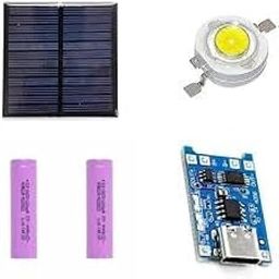 sam Combo of Solar Panel 5v- 100 mah, 70mm*70mm*01mm, Solar Panel in Square Shape + 20 pcs 1 watt led + 2 * 1200 mah Cell + Type c Charging Module-image-29