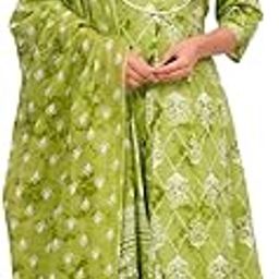 Women's Floral Print Cotton Anarkali Embroidered Kurta with Palazzo and Dupatta-37