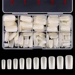 COSTICA Full Cover Acrylic False Nail Tips, 500PCS Fake Nail Shape Artificial False Nails Tips 10 Sizes with Case for Nail Art Salons and Home DIY (Natural) (4N)-21