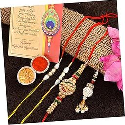 4 Rakhi for Brother Combo | Elegant Rakhi for Brother and Bhabhi and Kid | Bhabhi Lumba Rakhi | Krishna Rakhi | Rakhi Gifts | Rakshabandhan Gift Card,Roli Tilak Pack-picture-23