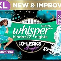 Whisper Bindazzz Nights 30 XXL Sanitary Pads, Upto 0% Leaks All Night Long, For Heavy Flow, Nearly 40% Longer with Wider Back, Active odor lock so you feel fresh, Disposable Wrapper-19