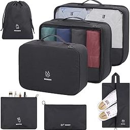 Mossio 6 Set Packing Cubes with Shoe Bag - Travel Luggage Organizer for Carry On Suitcase, Black Color-image-42