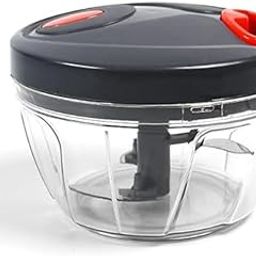 Manual Food Chopper with Pull String, Glass Bowl Chopper for Kitchen Use – Plastic| Vegetable Hand-Pull Food Chopper with 3 Stainless Steel Blades Black and Red-8