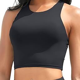Women Bikini Top Only Crop Swim Top Longline Swimsuit Tops High Neck Bathing Suit Top, Black, XXL-image-83