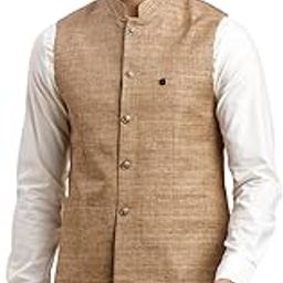 Men Poly Cotton Brown Printed Party Nehru Jacket-image-20