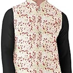 Men's Jacquard Printed Full Sleeve Waistcoat (Red-Beige, 40)-PID53479-image-2