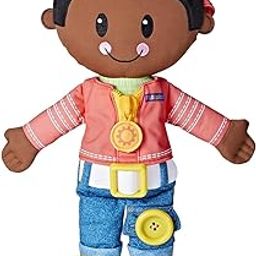 Playskool Dressy Kids Doll with Black Hair and Hat, Activity Plush Toy with Zipper, Shoelace, Button, for Kids Ages 2 and Up (Amazon Exclusive)-11