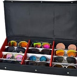 Sunglass eyewear and goggles storage case box tray zipper organizer for Men and Women for 12pcs storage compartment in Black color (make in india)-56