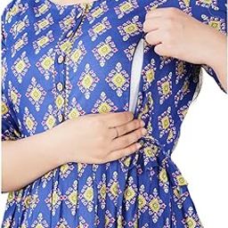 Women's Pure Cotton Maternity Gown/Maternity Wear/Feeding Gown A-line Maternity Feeding Dress/Maternity Dress for Women/Maternity Feeding Kurtis for Women Blue-image-113