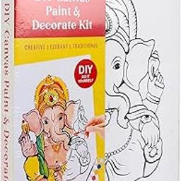Little Birdie DIY Canvas Paint & Decorative Kit | Pre-Printed Ganesha Canvas Kit | Canvas Painting kit for Home, Office, Temple, Shelf Decor | Gift for Kids Boys, Girls, Adults-23