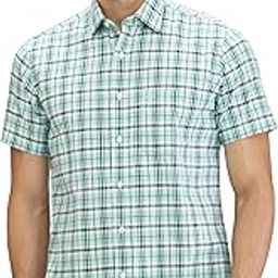 Men's Regular Fit Checks Pattern Pure Cotton Plain Collar Half Sleeve Casual Shirt-picture-10
