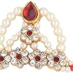 Anuradha Art Jewellery Styled with Pearl Beads Ornamental Ganpati Mukut-image-9