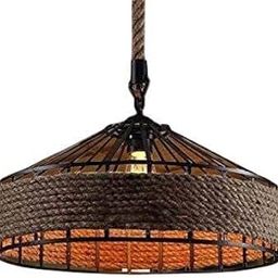 ATHARV DECOR Round Metal Cage Hemp Rope and Beautiful Design on The Bottom Pendant Lamp with Filament Bulb (Black) (N1) (Bulbs not Included)-image-13