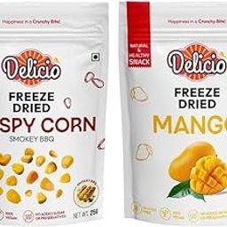 DELICIO Freeze Dried Crispy Corn Smokey BBQ (25g) & Mango Cubes (20g) Combo | 100% Natural, Vegan, Gluten-Free | No Preservatives, No Added Sugar | Healthy Snacks for Kids & Adults-image-85