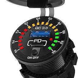 amiciSense 12V Quick Charger USB 3.0, Type C PD Fast Charge Outlet for Car Bike with LED Colored Bar Indicator-12