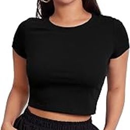 Black Solid Ribbed Slim Fit Baby Tee Crop Top for Women's & Girls' (116_Black-L)-picture-0