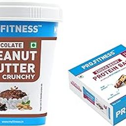 MyFitness Peanut Butter & PRO.FITNESS Protein Bar | Pre-Post Workout Combo | 23g Protein Crunchy Chocolate Spread & 11g Protein Bars, Choco Berry | Cholesterol Free | No Trans Fat | 510g + (34g x 6)-image-69