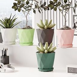 SRUNISH Plastic Nordic Design Round Flower Pots with Trays for Home Planters, Terrace, Garden, Home Decor, Bathroom, Office, Farmhouse 6 inch X 6 inch (Pack of 5)-image-84