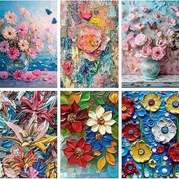 SiddArtify Floral Impasto Painting Set - Pink Blue and Red Flower Art Prints - Sticker - 8x12 Inch - Pack of 6 Wall Room Decoration art Poster Prints-image-67