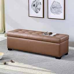 MTK WOOD PLAZA=Faux Leather Storage Ottoman Bench, Sofabench,Sofa couches,2 Seater Sofa Couch,Puff Puffy foodstuff foodstool Rectangular End of Bed with Storage, for livingroom-image-71