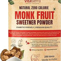 Vitasierra Monk Fruit Sweetner Organic (250 Gm) - 1:1 Sugar Replacer - Zero Calorie, Zero Glyemic Index 100% Natural Sweetner - Diabetic Friendly-image-32