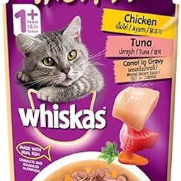 Whiskas Adult (1+ Year) Tasty Mix Wet Cat Food Made with Real Fish, Chicken with Tuna and Carrot in Gravy - 70G Pouch-21