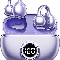 QJF Clip on Earbuds, Open Ear Wireless Bluetooth 5.4 Headphones with Mic, Waterproof,Sports Ear Buds,Comfortable for Small Ears, Glasses Wearers,Workouts (Purple)-picture-15