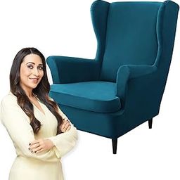 HOKIPO Original Velvet Wingback Chair Cover, Stretch Fitted, Removable Washable Furniture Protector Slipcover, Peacock Blue (AR-4761-PBLU)-image-21