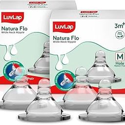 LuvLap Anti-Colic Natura Flo Teat/Nipple for Wide Neck Bottle,2Pcs Medium Flow, 3M+, Made of Soft & Flexible Silicone, Mimics Breastfeeding, Leak Proof, Bpa Free, Comes with Sturdy Base-3