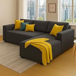 FURNY Mintano 4 Seater Fabric RHS L Shape Sofa Set (Dark Grey)-image-77
