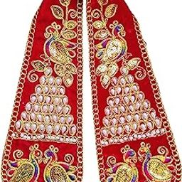 PUNYATVA Ganpati Shela with Moti Design (Red), Khes, Patka, Uparna Vastra for Gauri Ganpati, Ganesh Chaturthi, Varalakshmi Vratam, Navratri, Durga Puja, Decoration Accessories for Idols, God Dress-image-67