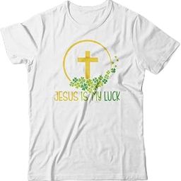 APSRA RETAIL Christian T-Shirt - Jesus is My Luck Gift for Catholic, Christian, Bible Verse Casual T-Shirt Half Sleeve Round Neck Printed Men's t Shirt(88_S) White-image-5