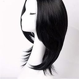 Akashkrishna Short Hair Wig Shoulder Length Straight Hair Wigs For Women Synthetic Fiber Full Head Middle Parting Wig WigCap Comb (Natural Black)-image-9