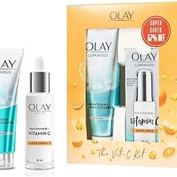 Olay Vitamin C Kit for 2X Glow | Vitamin C Serum with Free Cleanser l Even Glow and Smooth Texture | With Niacinamide l Normal, Oily, Dry & Combination Skin l Parabens & Sulphate free | Pack of 2-1