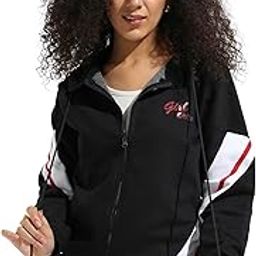 Women's Black Zip-Front Hooded Sweatshirt with Contrast Panels for Casual Wear | Hood Neck | Long Sleeve | Zipper Closure | Cotton Sweatshirt Crafted with Comfort Fit for Everyday Wear-image-18