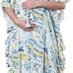 Blue Marble Rayon Maternity Kaftan/Maxi Nighty/Free Size/Feeding/Nursing/Zipper/Drawstring-10