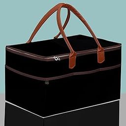 GREEN DECOR-Non Woven Fabric Diaper Caddy Bag with Handles & Zip Lock for Smart Mothers Baby Diaper Caddy Wipes Felt Storage Organizers,Foldable & Portable(Black&Tan&Wine-15X10X8 Inch)-image-97