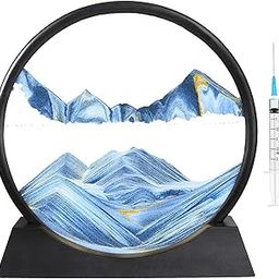 CPENSUS BLUE Moving Sand Art Picture Glass Liquid Painting 3D Natural Landscape showpieces for Home Decor Antique Gifts for Kids Office Desktop Decoration Desk Table Decorative Items-image-30