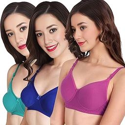 Women Everyday Non Padded Bra (Pack of 3) - Made of Pure Cotton Full Coverage Non Wired Soft Cup for T-Shirt Saree Dress Sports Garment for Daily Use Everyday-image-3