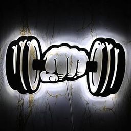 Geek Alerts Dumbbells Strength LED Wall Light Sign for Home Gym Workout Room Decor LED Lighting Artwork Mancave Fitness Emblem 3D Wall Light-image-5